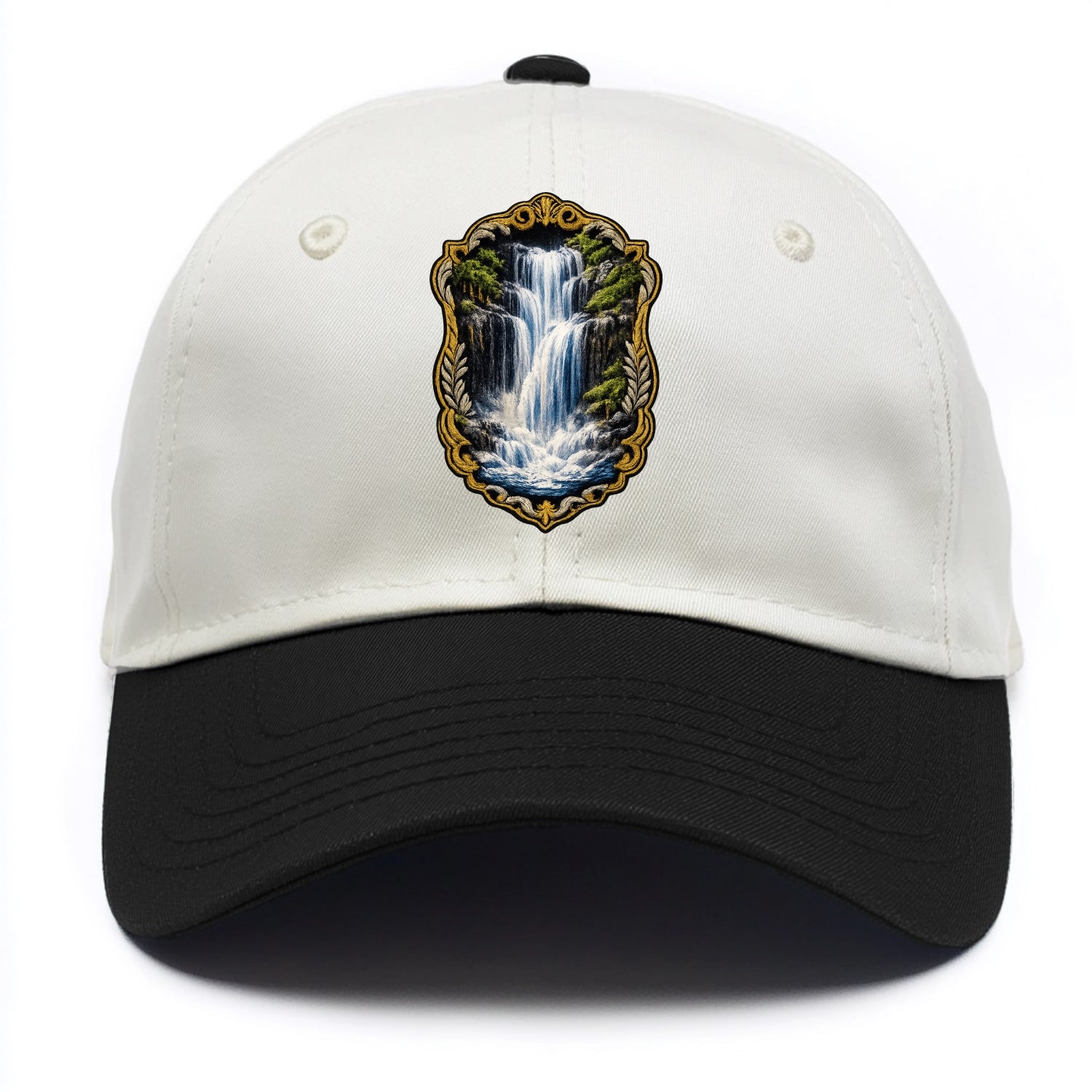 WATERFALL CASCADE - falling water with mist in blue and white , nature wonder - Two Tone Cap - Black