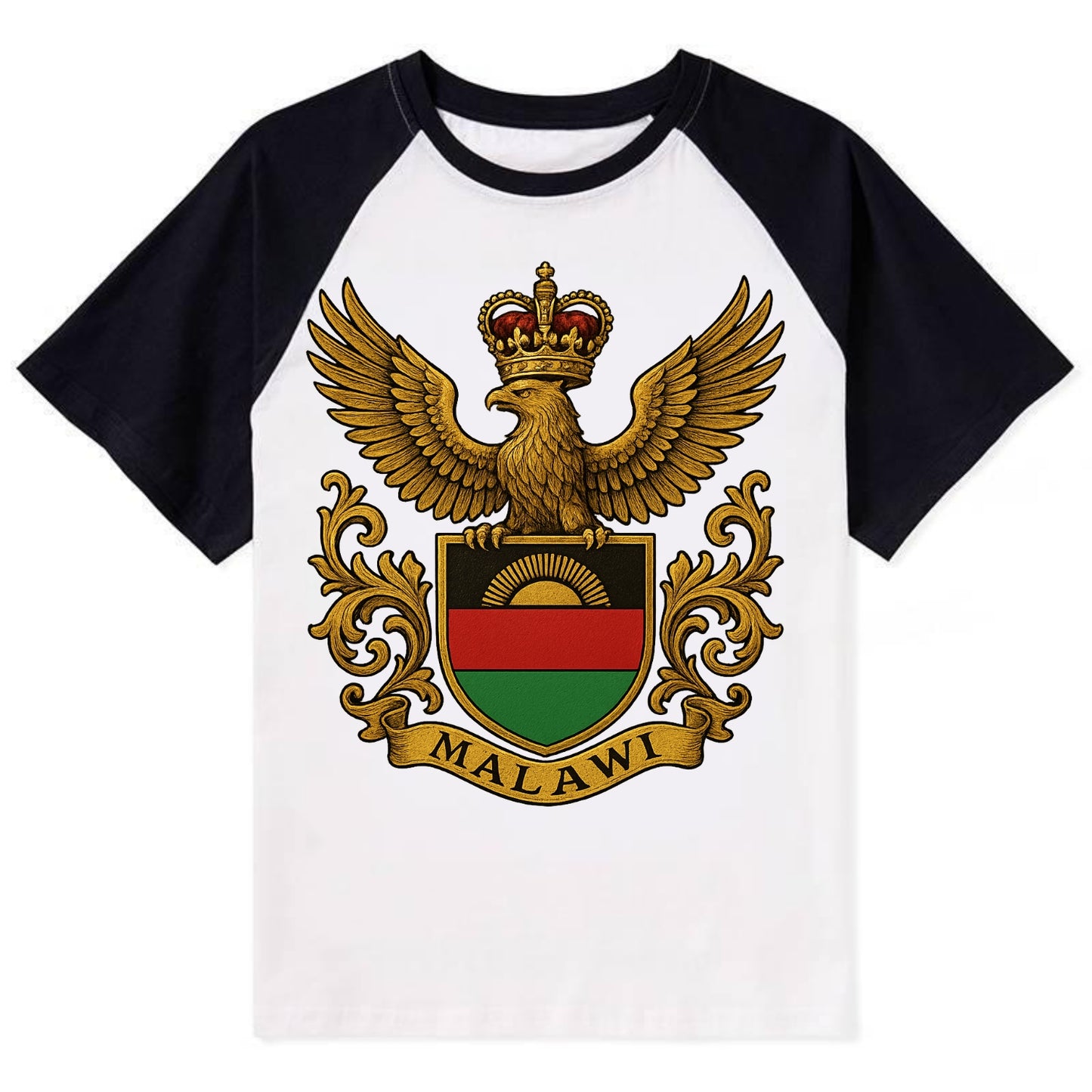 Malawi Royal Logo  - Contrast Raglan T-shirt - Black