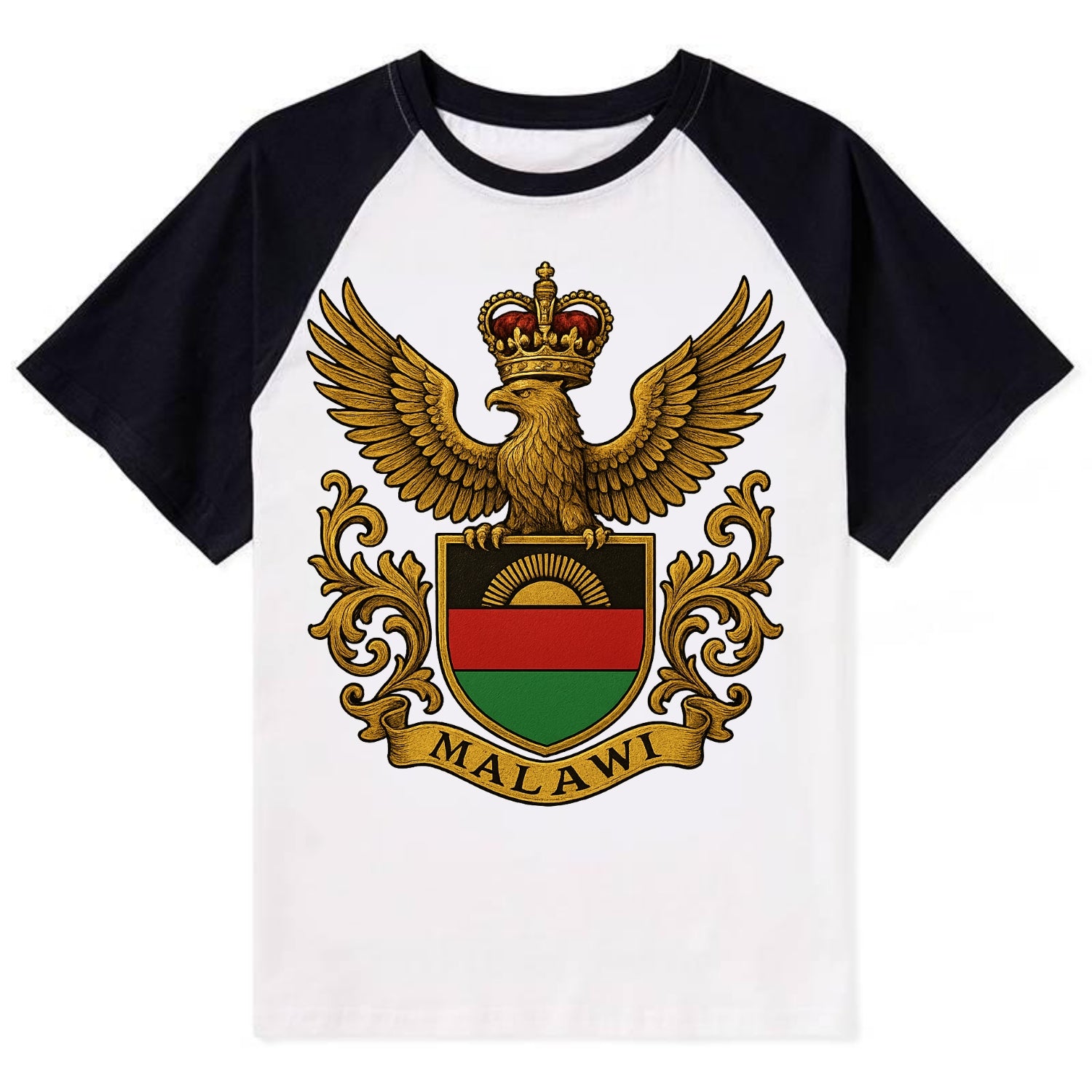 Malawi Royal Logo  - Contrast Raglan T-shirt - Black