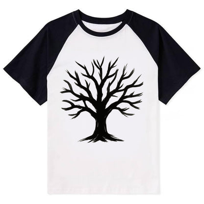 Tree with many branches - community strength ink art - Contrast Raglan T-shirt - Black