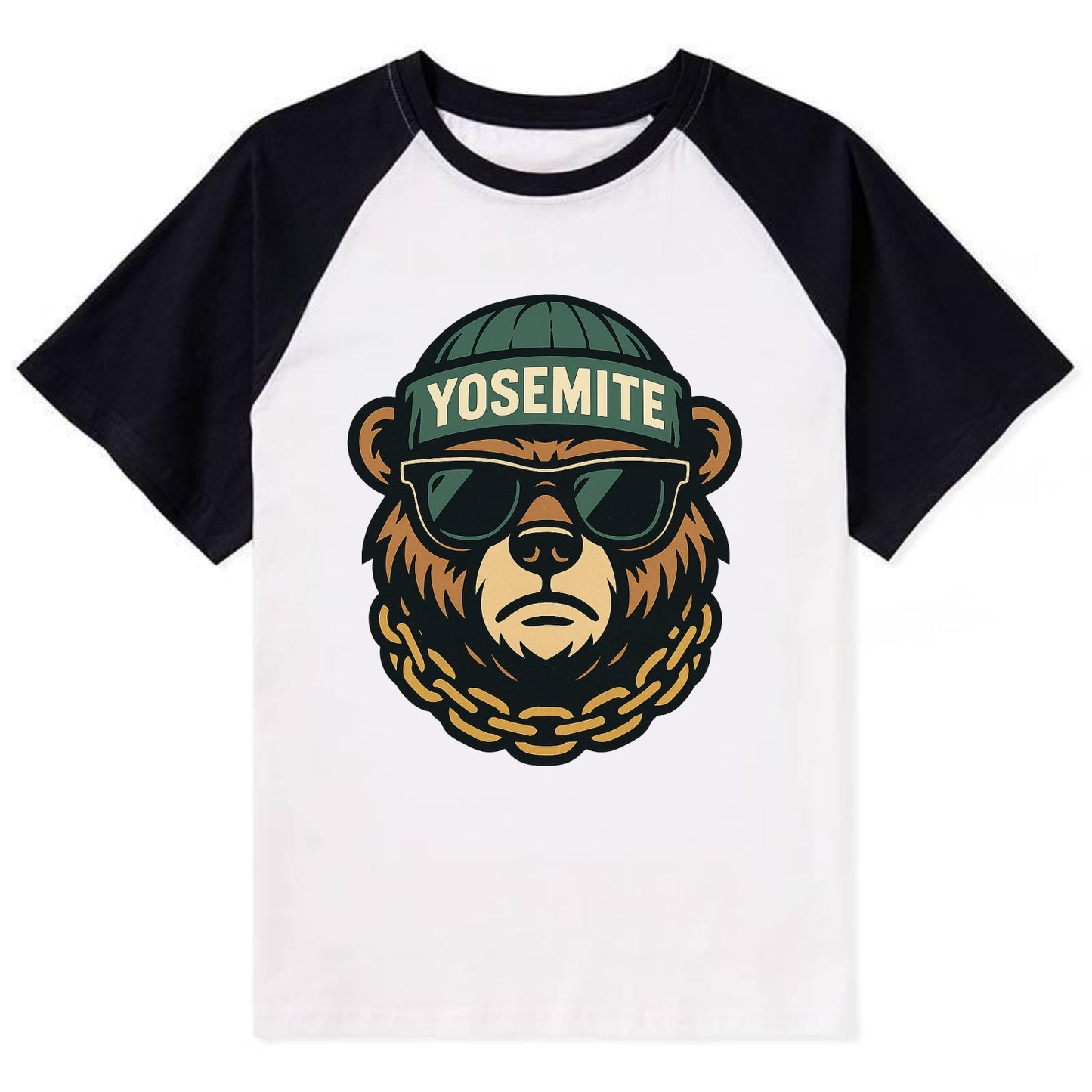 Yosemite Bear - Contrast Raglan T-shirt - Black
