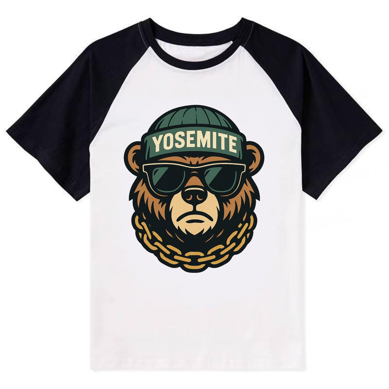 Yosemite Bear - Contrast Raglan T-shirt - Black