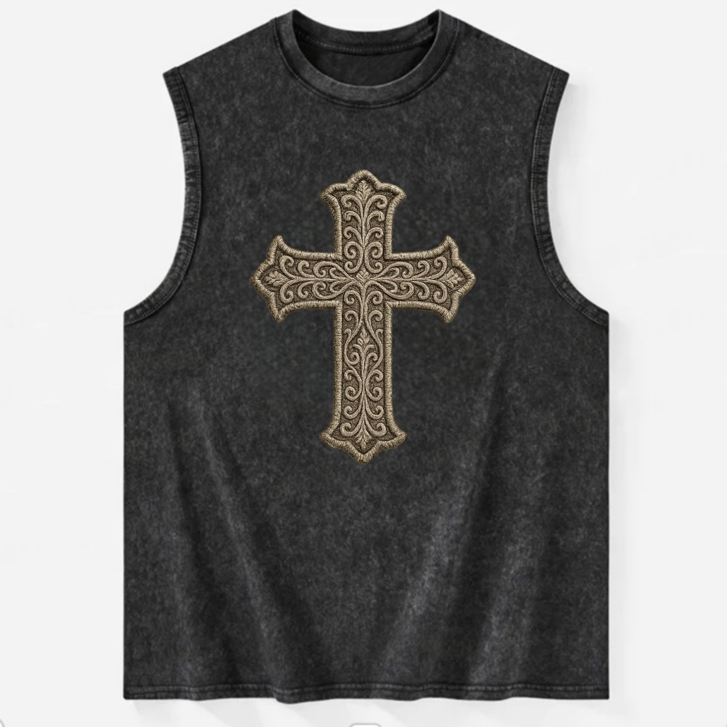 Filigree Cross  - Vintage Washed Tank - Black
