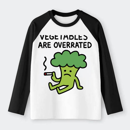 VEGETABLES ARE OVERRATED | Rebellious broccoli smoking - Raglan Long Sleeve T-Shirt - Black