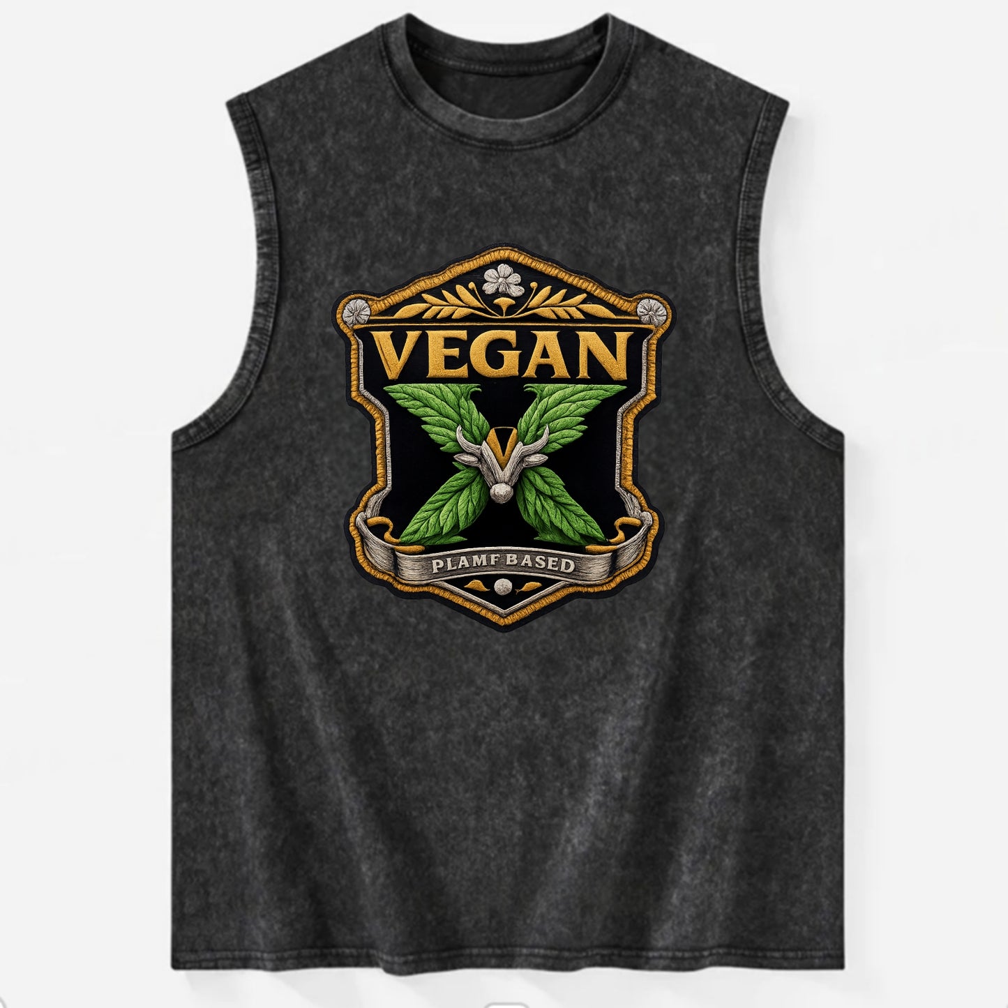 VEGAN X - plant-based symbol in green , animal rights - Vintage Washed Tank - Black