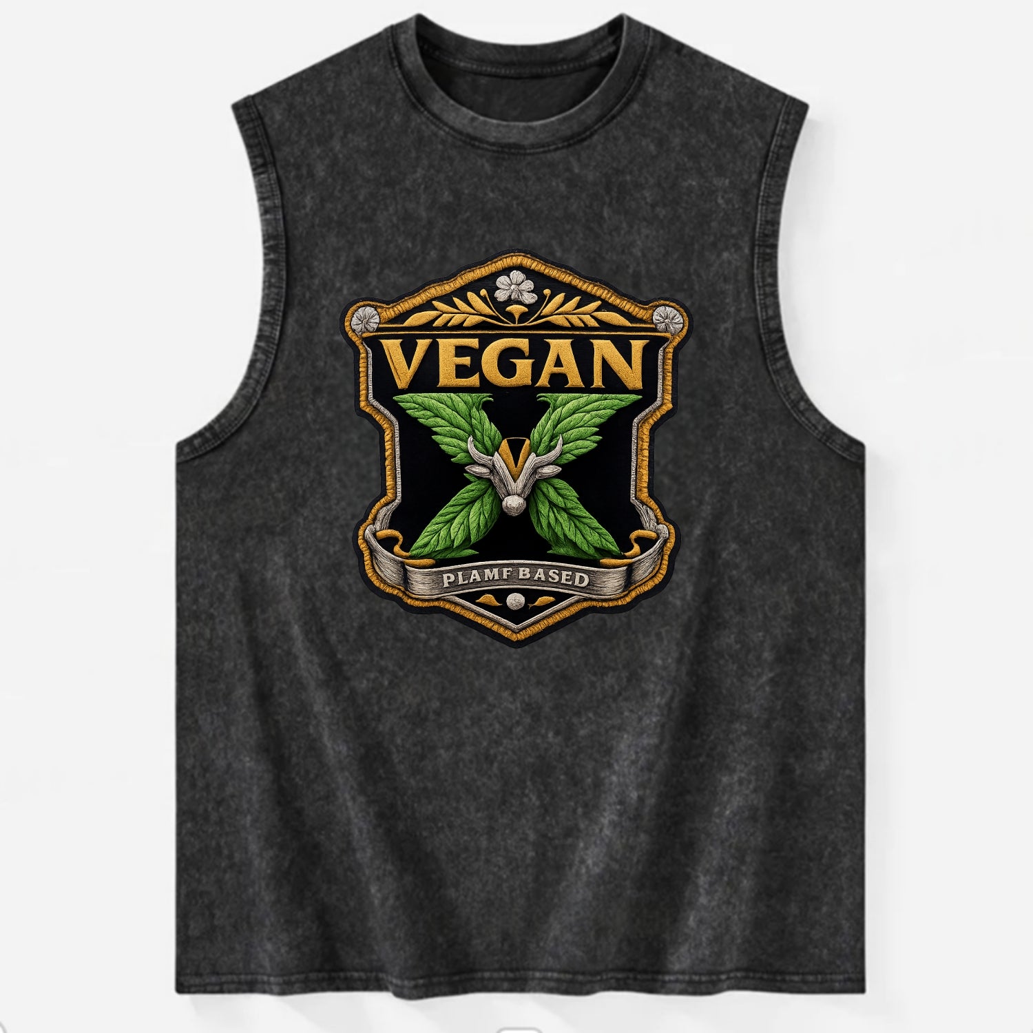 VEGAN X - plant-based symbol in green , animal rights - Vintage Washed Tank - Black