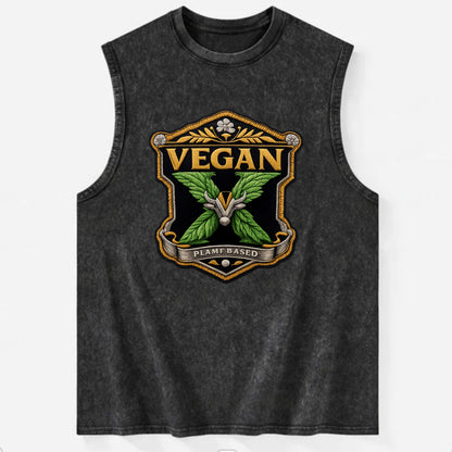VEGAN X - plant-based symbol in green , animal rights - Vintage Washed Tank - Black
