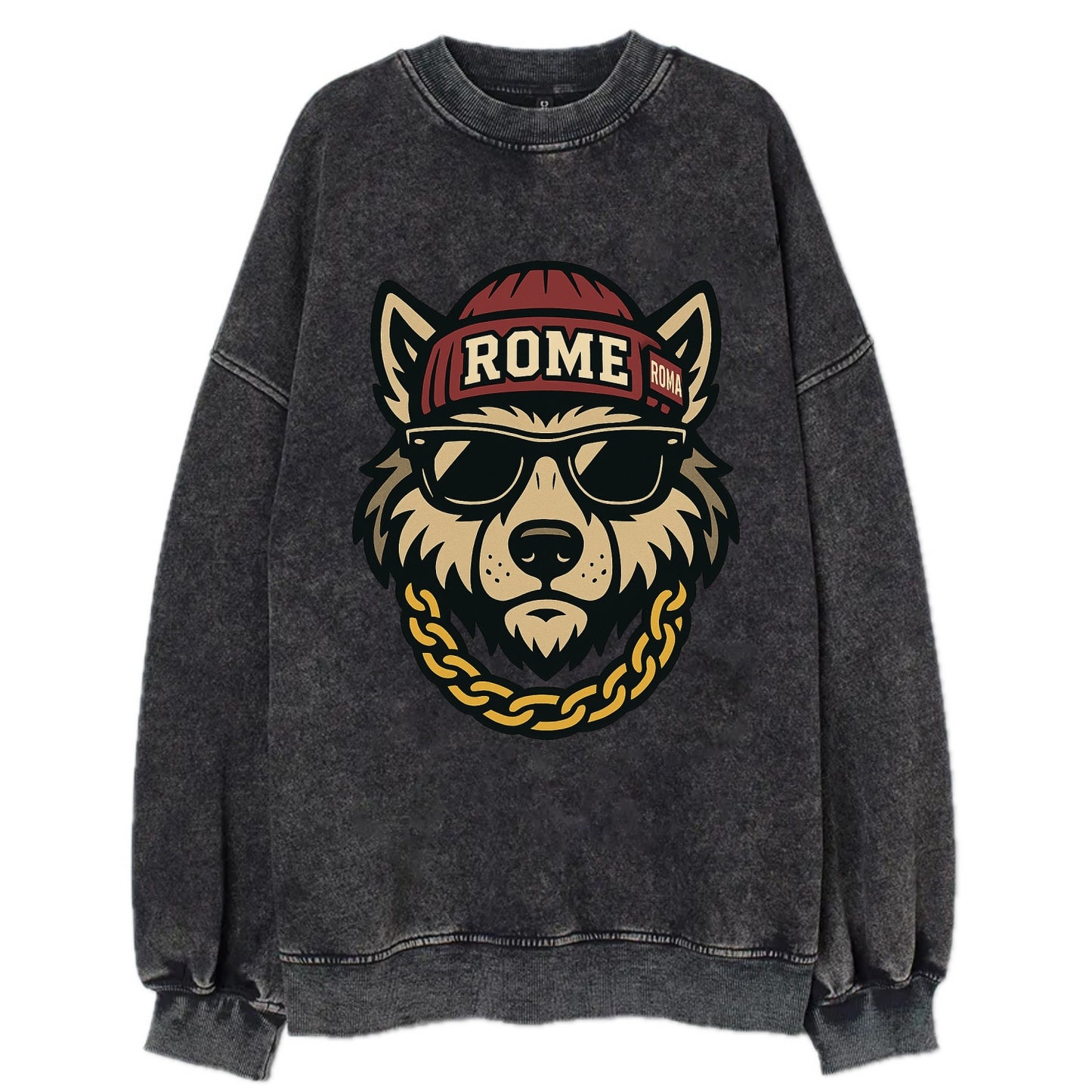 Rome Wolf - Vintage Sweatshirt - Black