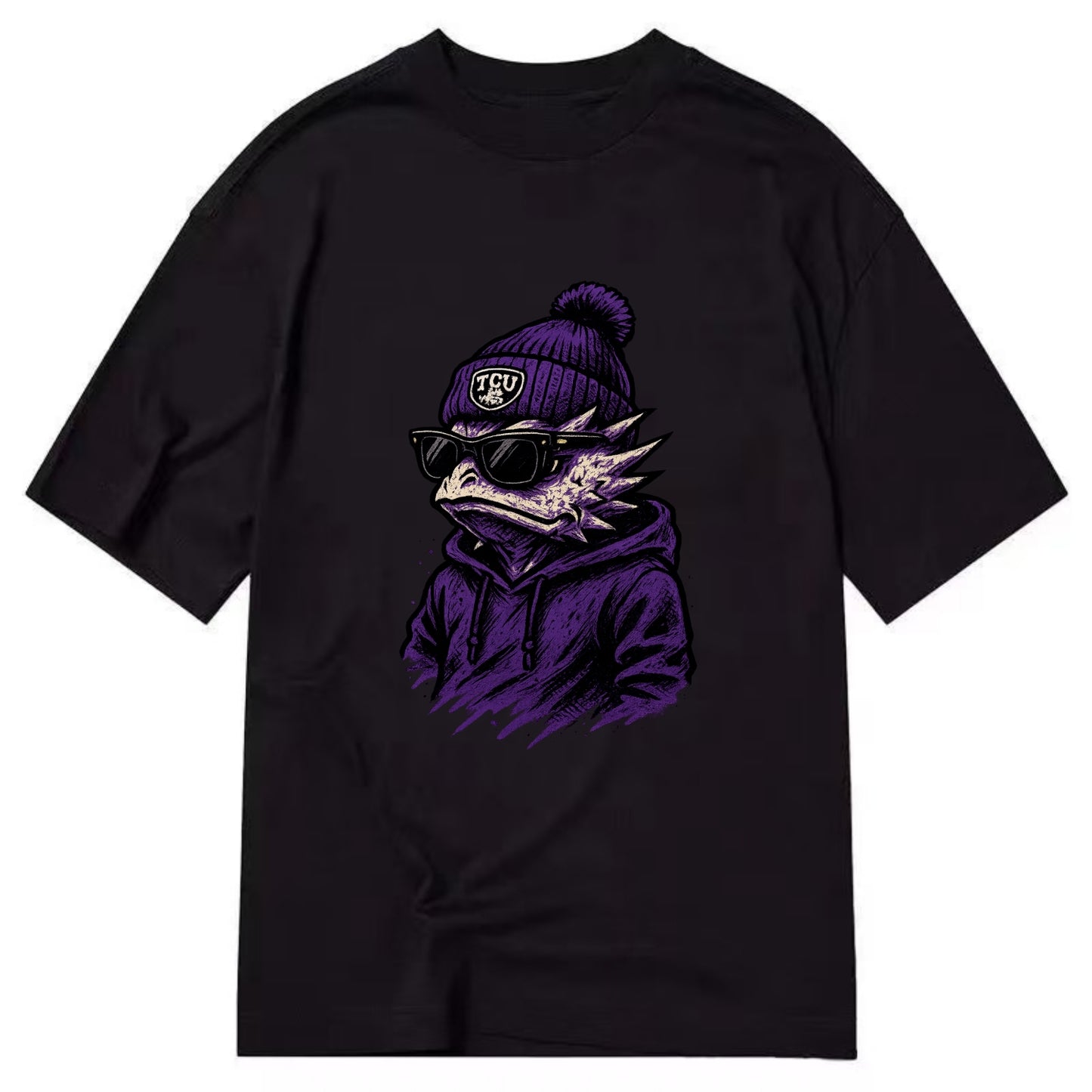 Fort Worth Horned Frog wearing TCU beanie with frog patch - Classic T-shirt - Black