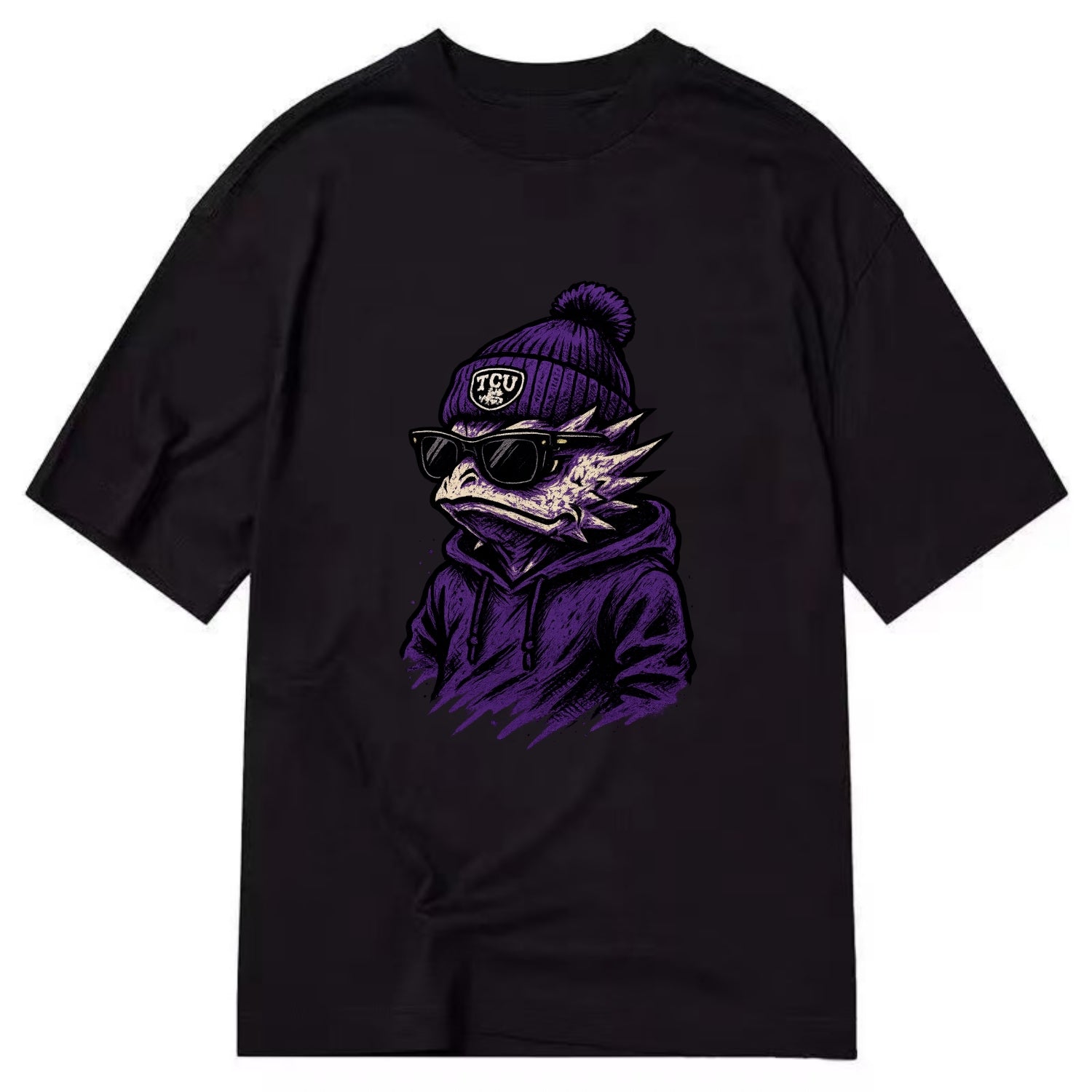 Fort Worth Horned Frog wearing TCU beanie with frog patch - Classic T-shirt - Black