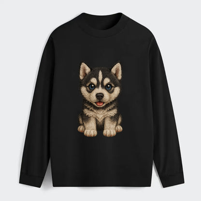 Baby Siberian Husky Puppy - blue or bi-colored eyes, fluffy coat, - Classic Long Sleeve Shirt - Black