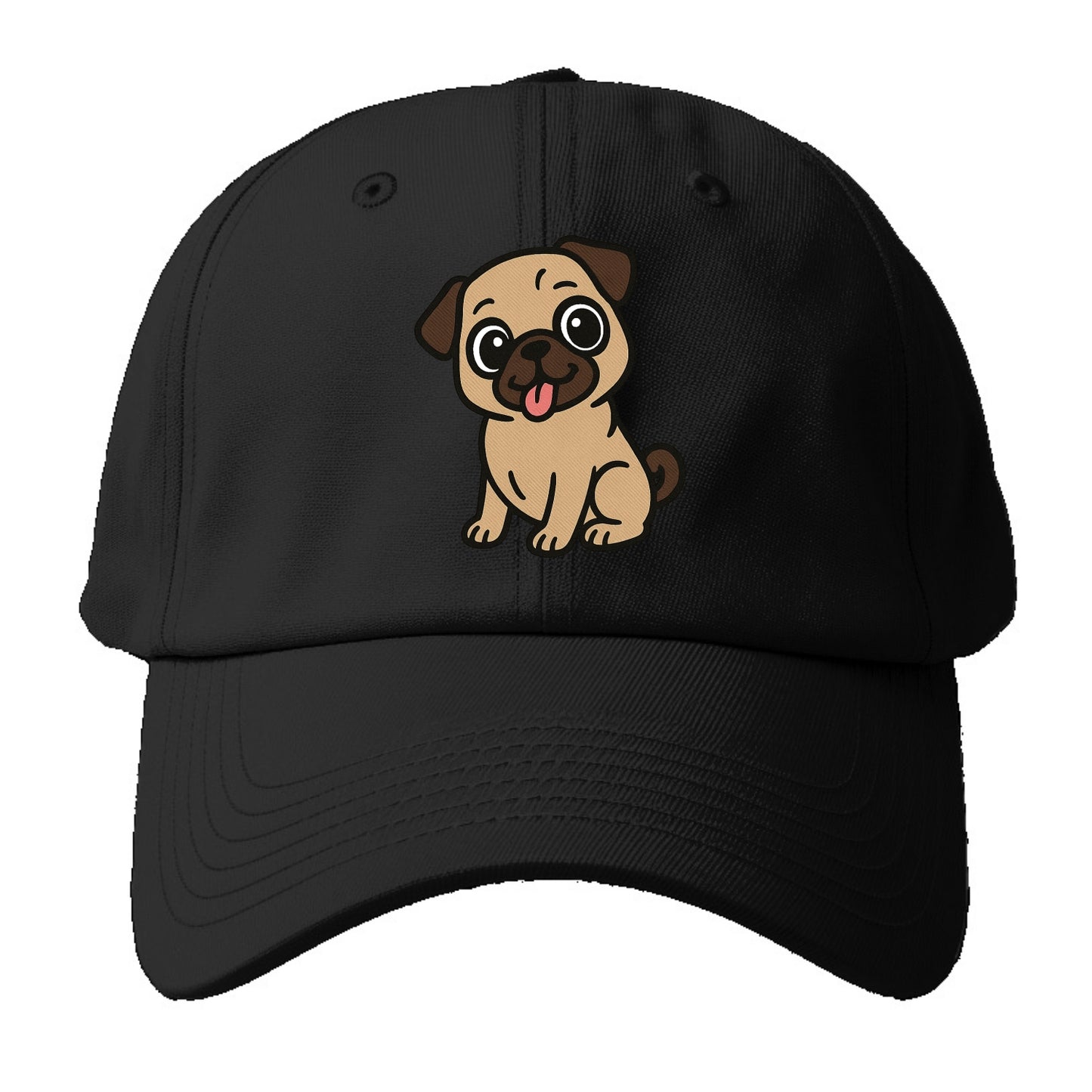 Pug - Tilted head with tongue out - Baseball Cap For Big Heads - Black