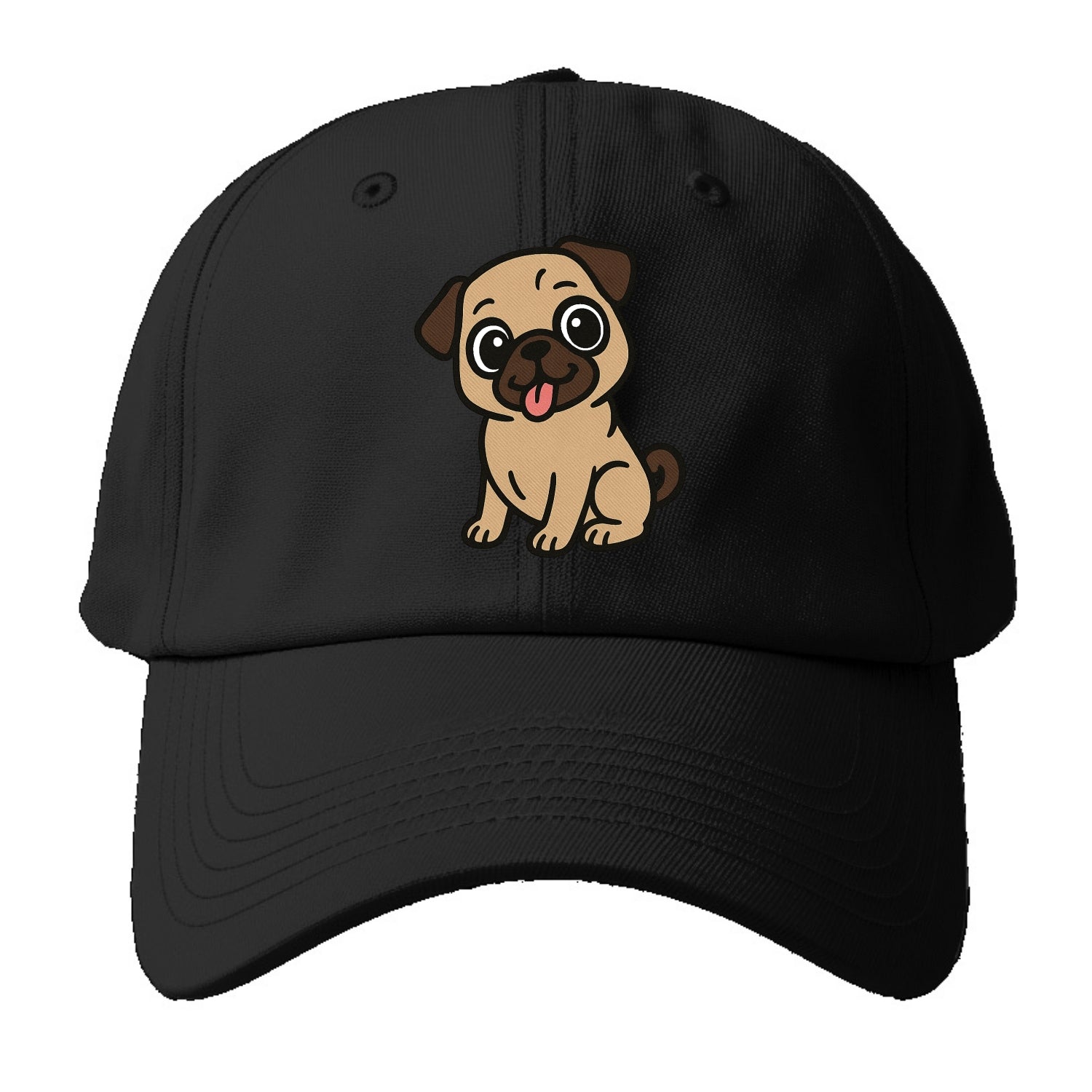 Pug - Tilted head with tongue out - Baseball Cap For Big Heads - Black