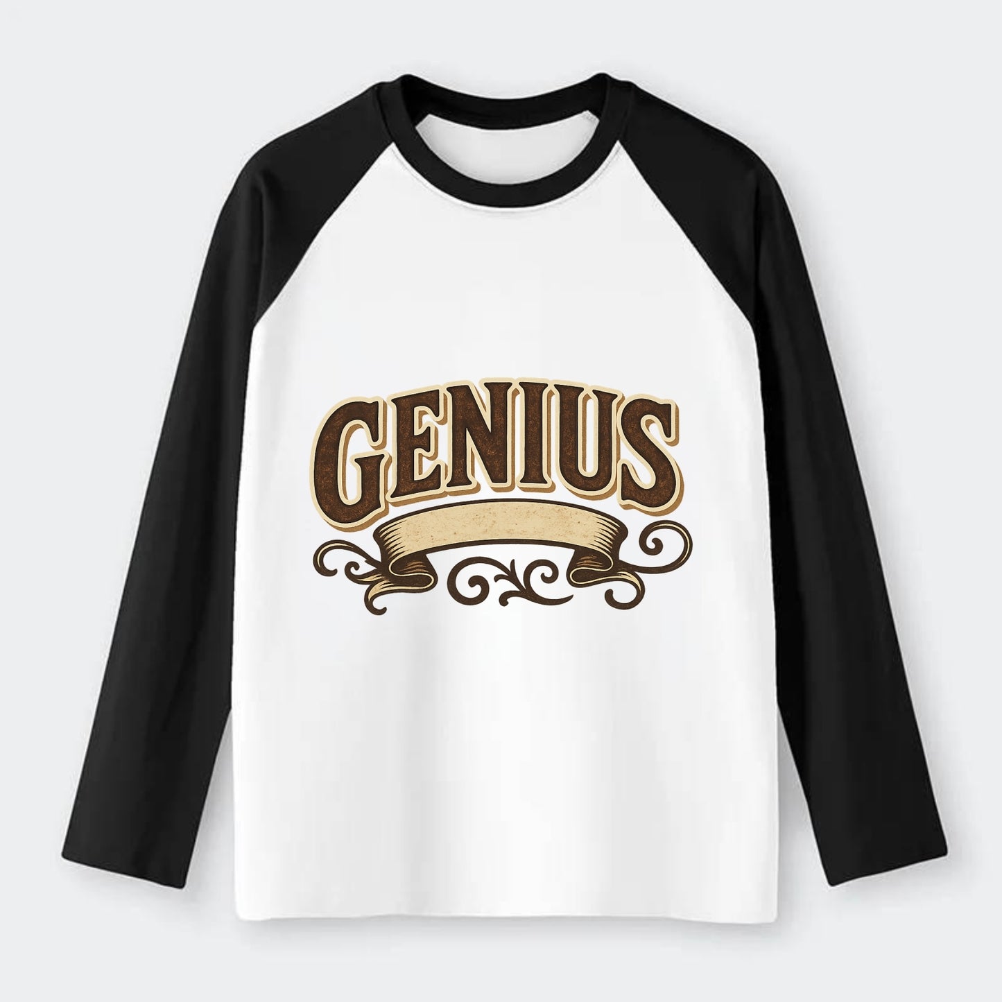 Bold typography design - "GENIUS" - exceptional intelligence, - Raglan Long Sleeve T-Shirt - Black