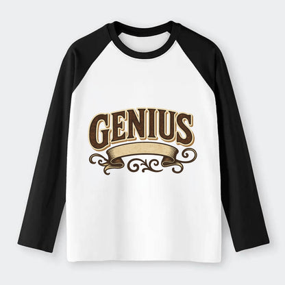 Bold typography design - "GENIUS" - exceptional intelligence, - Raglan Long Sleeve T-Shirt - Black