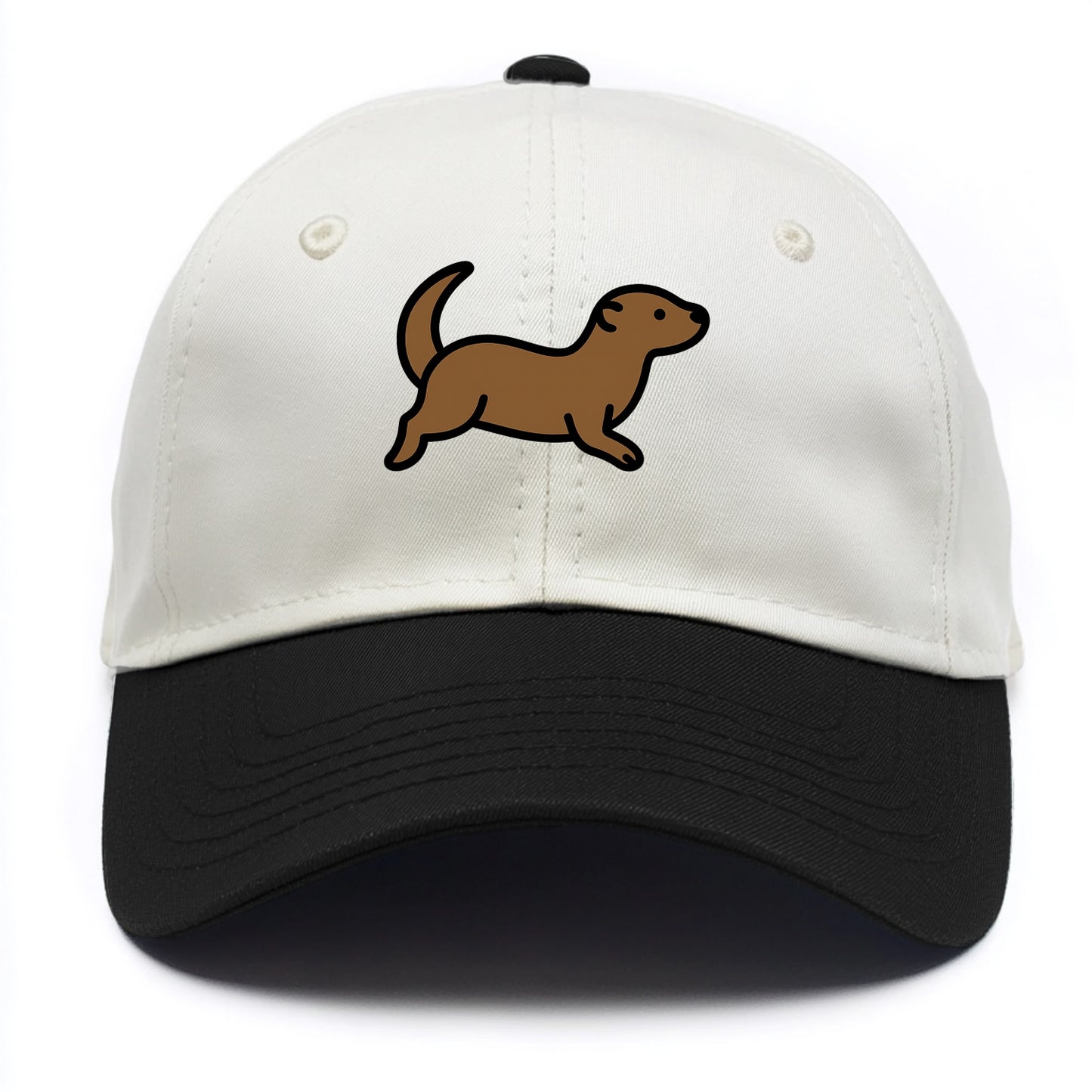 Otter - Brown sleek swimming pose flat side profile - Two Tone Cap - Black