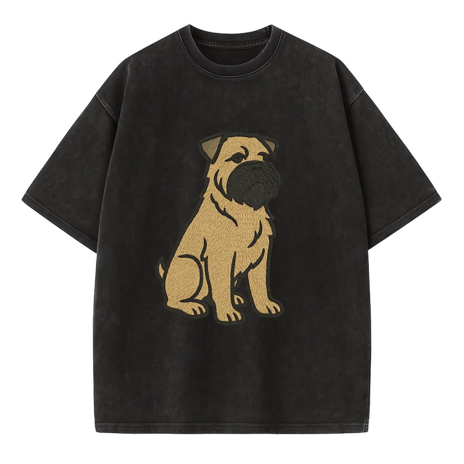 Bouvier des Flandres - Fawn rough coat embroidered design - Vintage T-shirt - Black