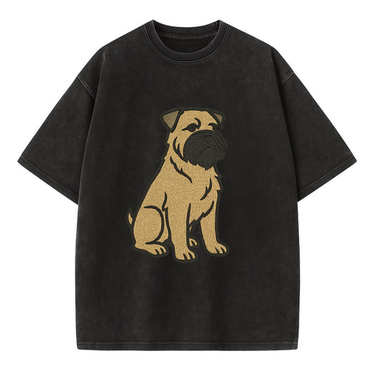 Bouvier des Flandres - Fawn rough coat embroidered design - Vintage T-shirt - Black