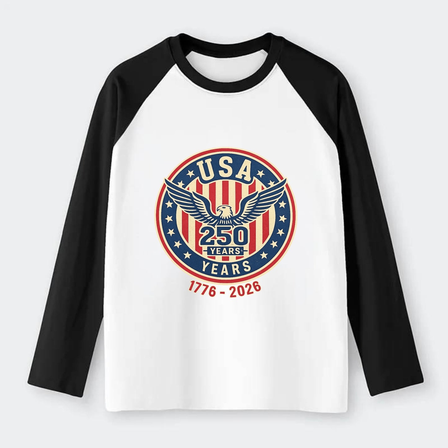 Usa 250 Years Eagle Seal - Raglan Long Sleeve T-Shirt - Black