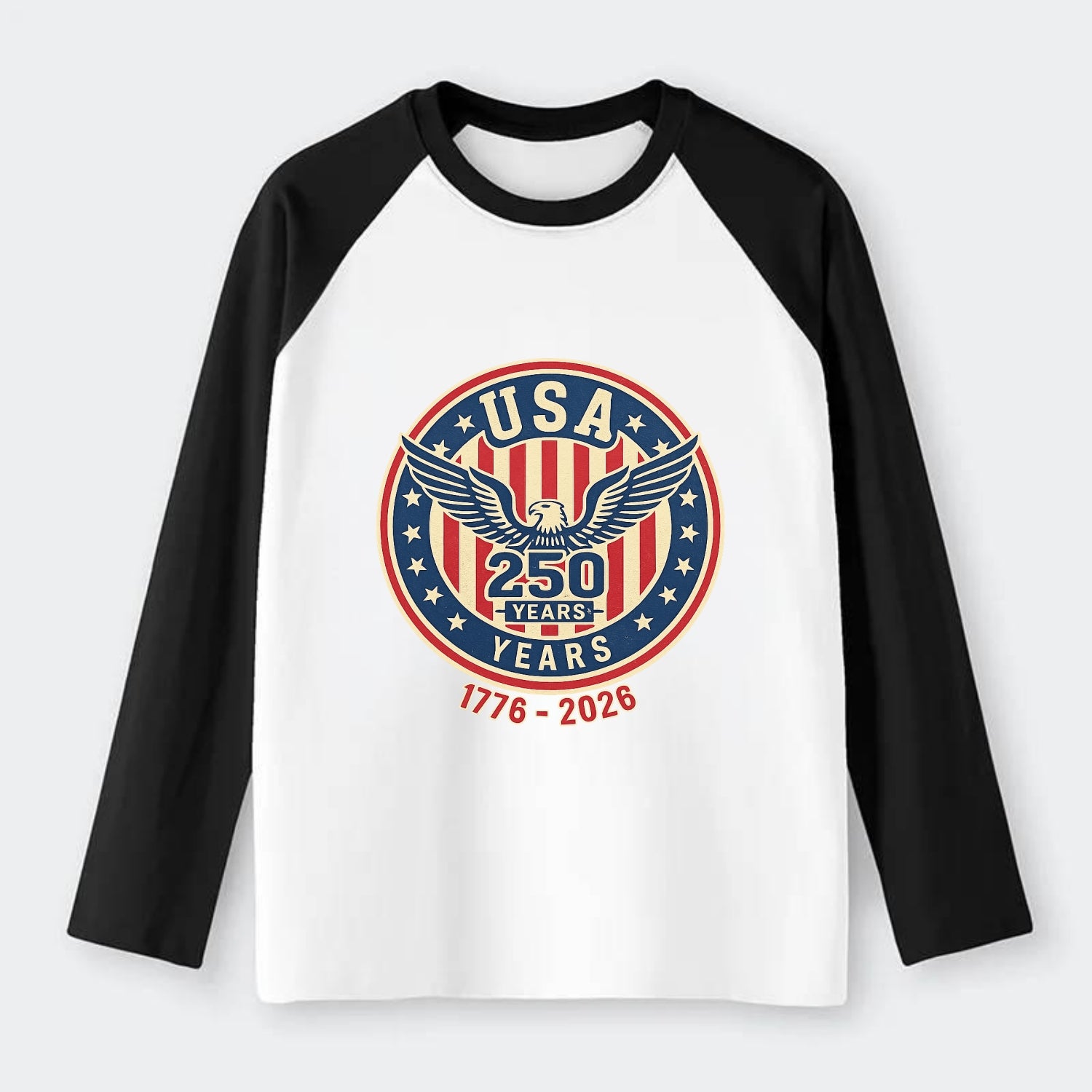 Usa 250 Years Eagle Seal - Raglan Long Sleeve T-Shirt - Black