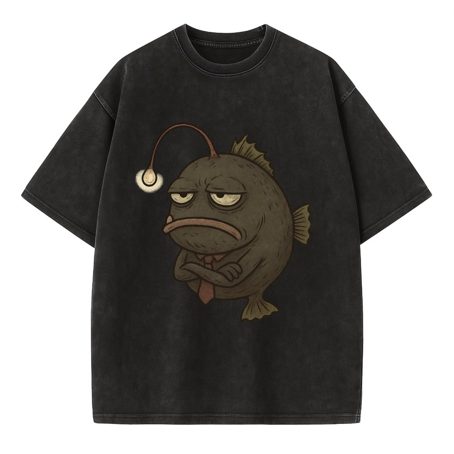 THE ANGLERFISH LURES DISAPPOINTMENT | Dark gray anglerfish with dim light - Vintage T-shirt - Black