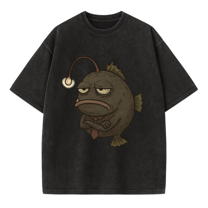 THE ANGLERFISH LURES DISAPPOINTMENT | Dark gray anglerfish with dim light - Vintage T-shirt - Black