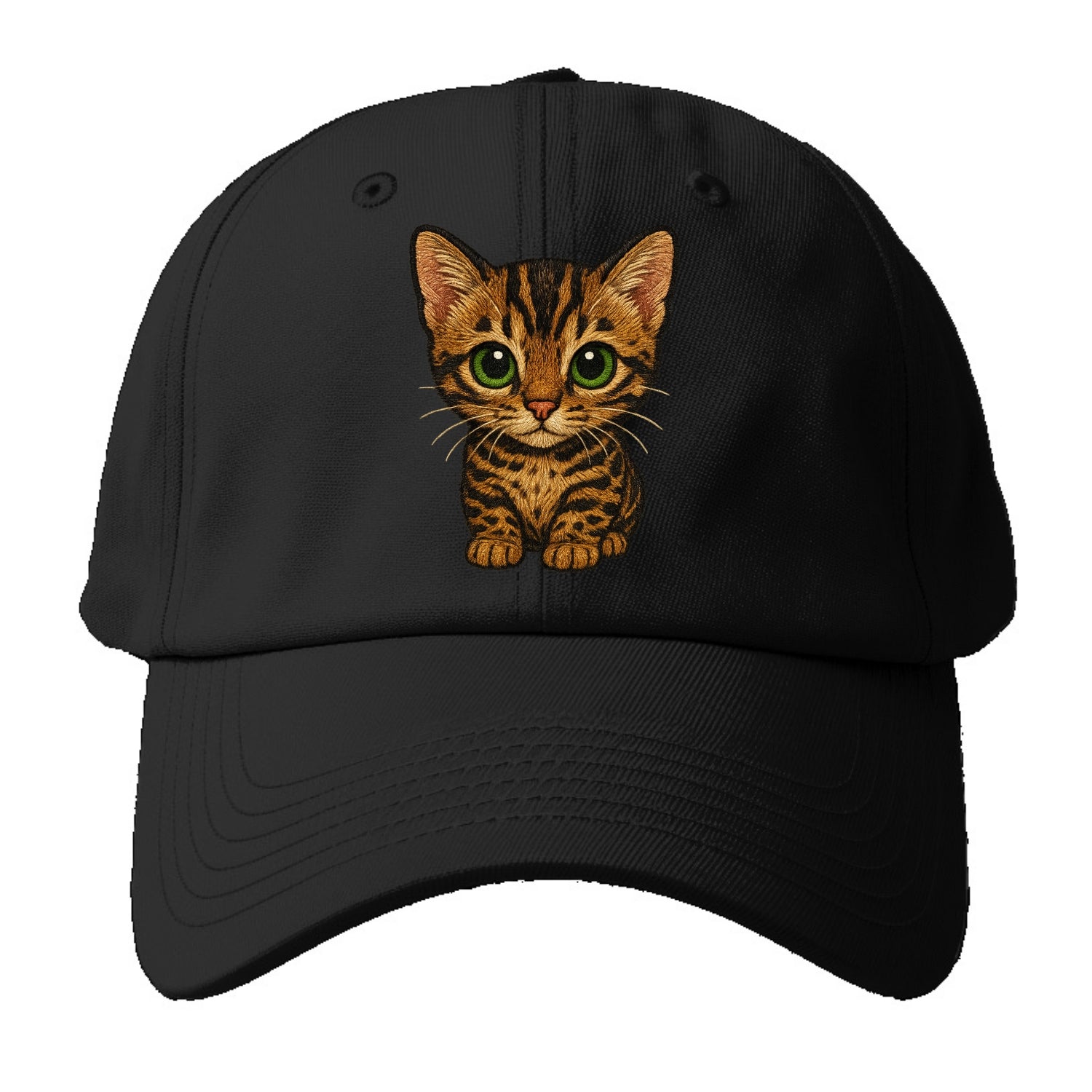 Baby Bengal Kitten - spotted/marbled wild coat, green eyes, athletic build, - Baseball Cap - Black