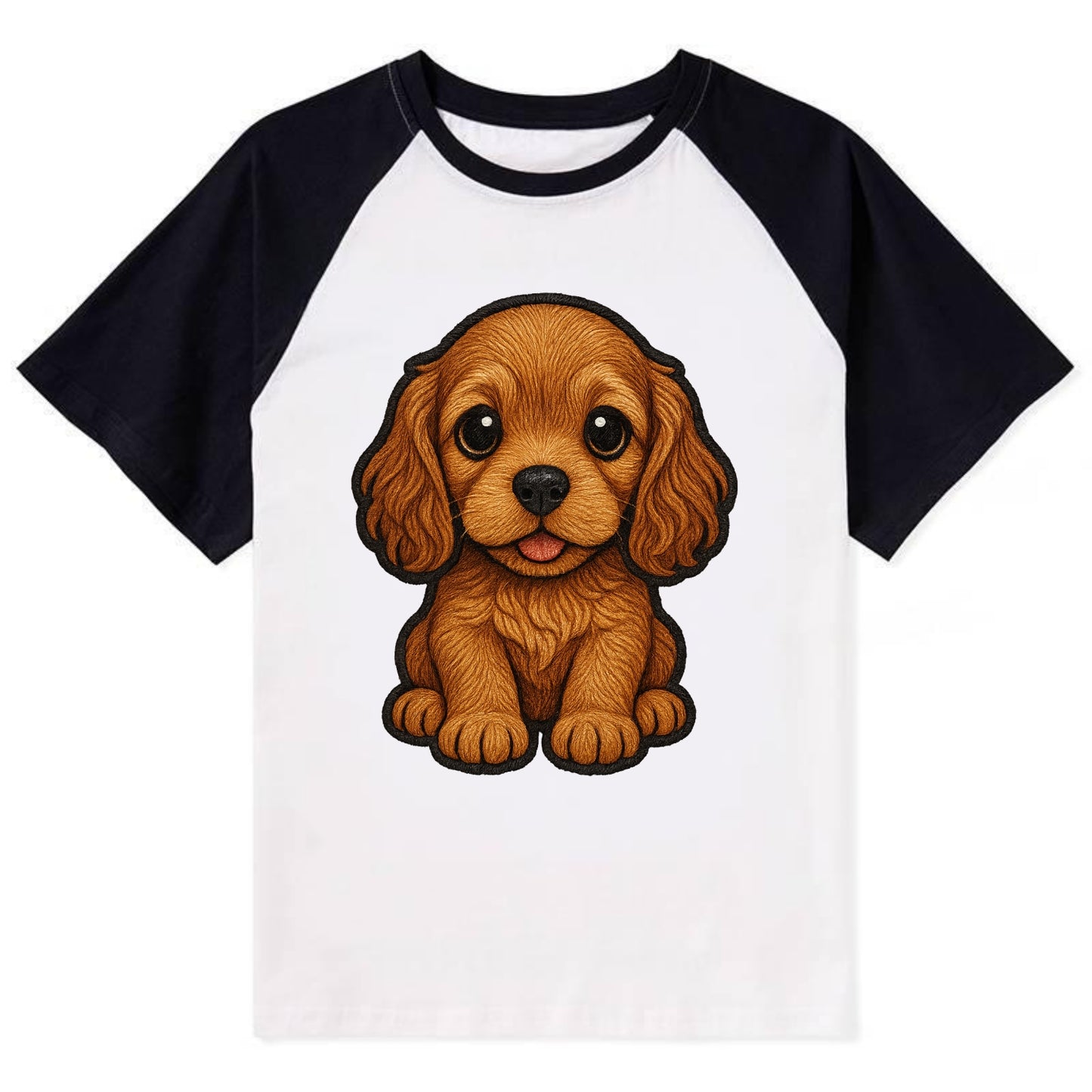 Baby Cocker Spaniel Puppy - long wavy ears, soulful eyes, silky coat, - Contrast Raglan T-shirt - Black
