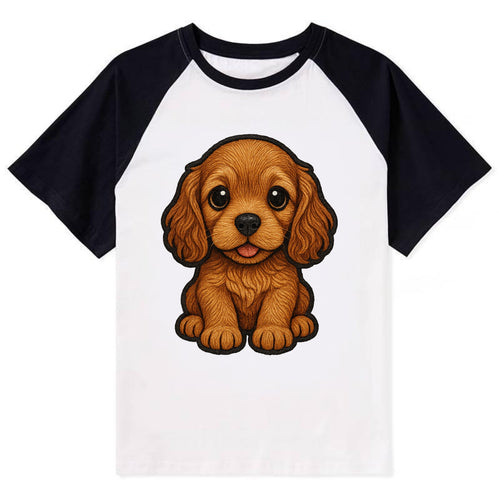 Baby Cocker Spaniel Puppy - long wavy ears, soulful eyes, silky coat, - Contrast Raglan T-shirt