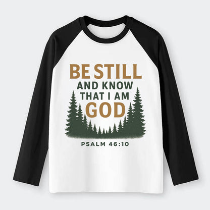 Psalm 46:10 Forest - Raglan Long Sleeve T-Shirt - Black