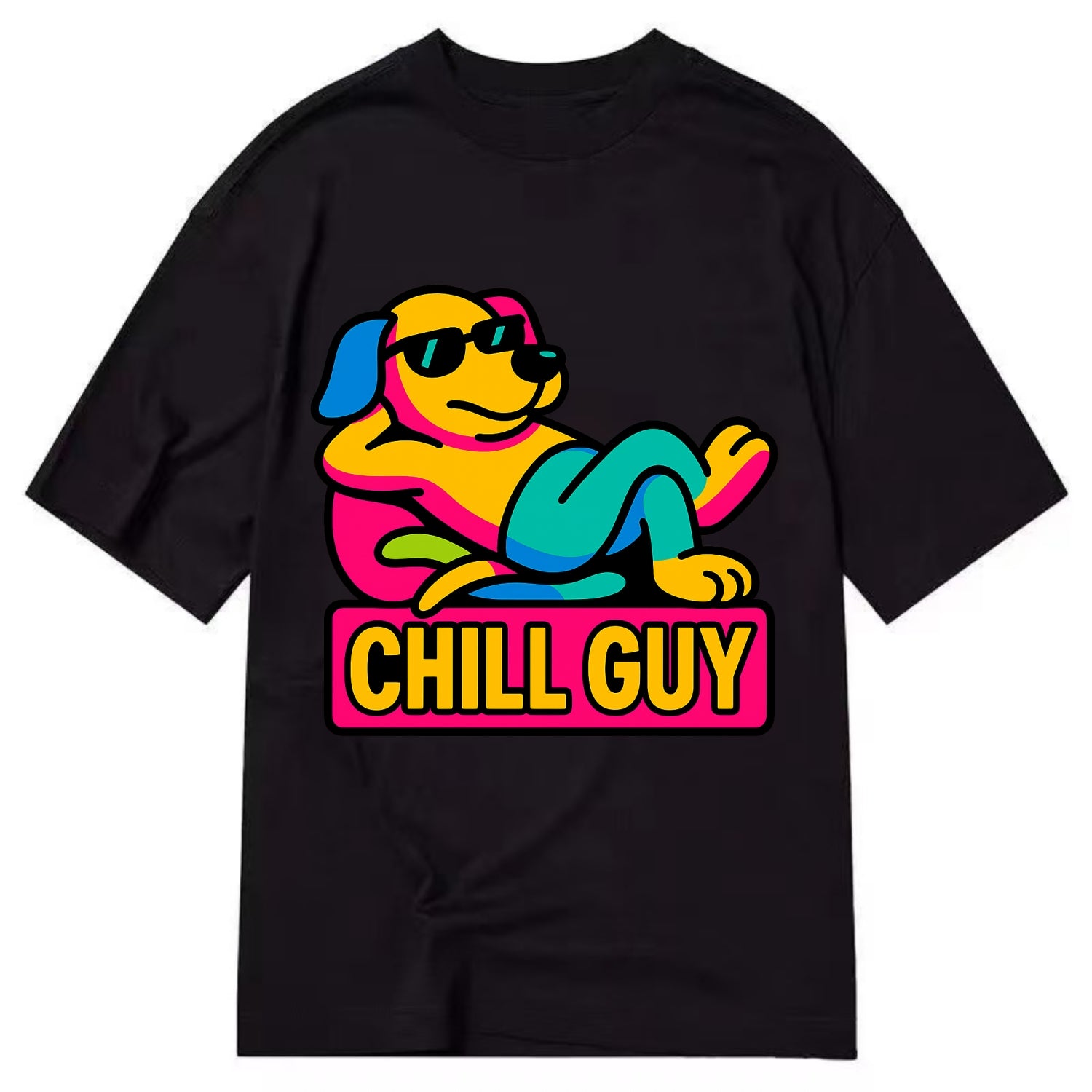 Super relaxed dog character lounging unbothered - "Chill Guy" meme energy, laid - Classic T-shirt - Black