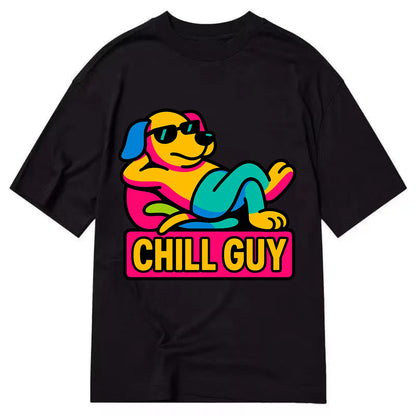 Super relaxed dog character lounging unbothered - "Chill Guy" meme energy, laid - Classic T-shirt - Black