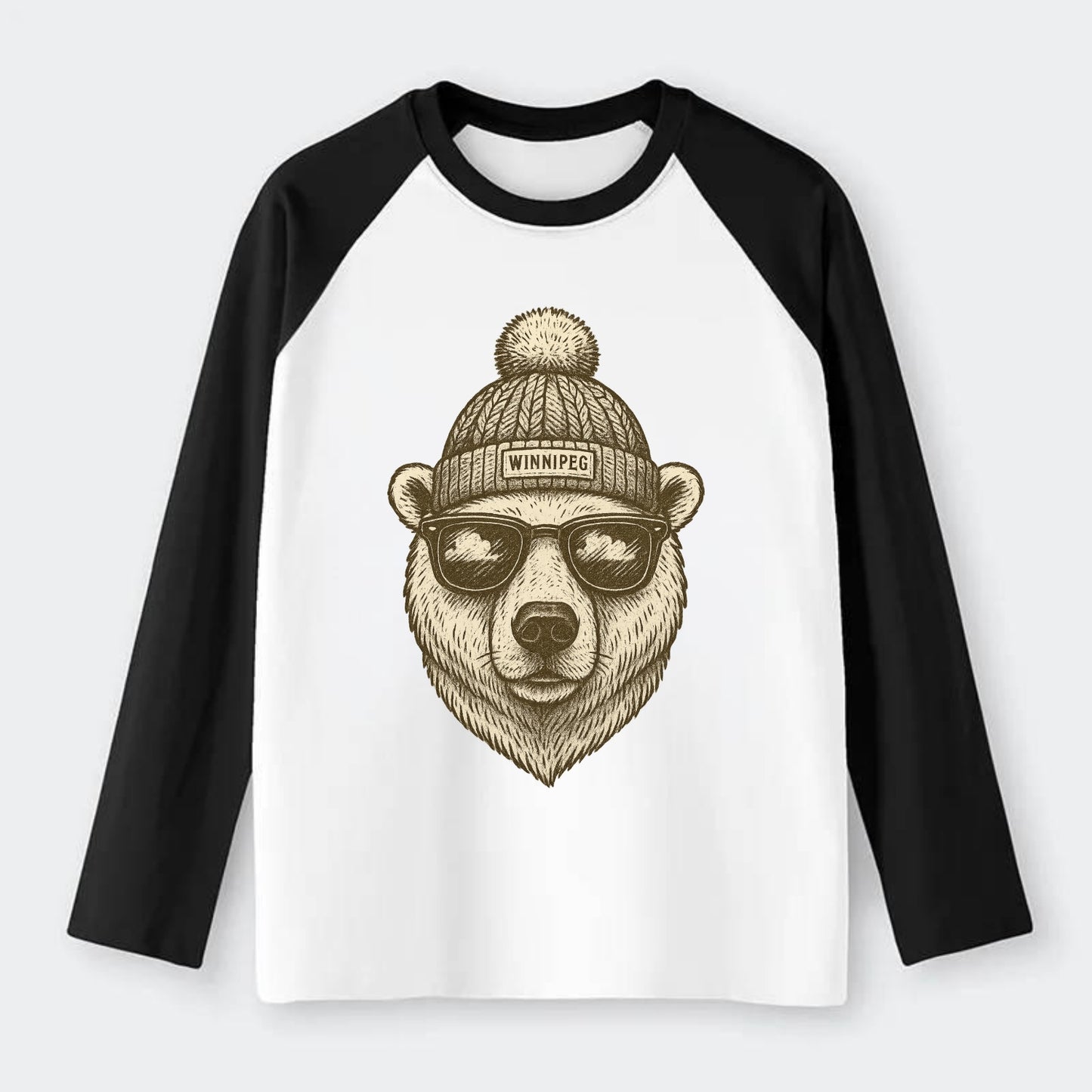 Winnipeg Polar Bear wearing Winnipeg bea - Raglan Long Sleeve T-Shirt - Black