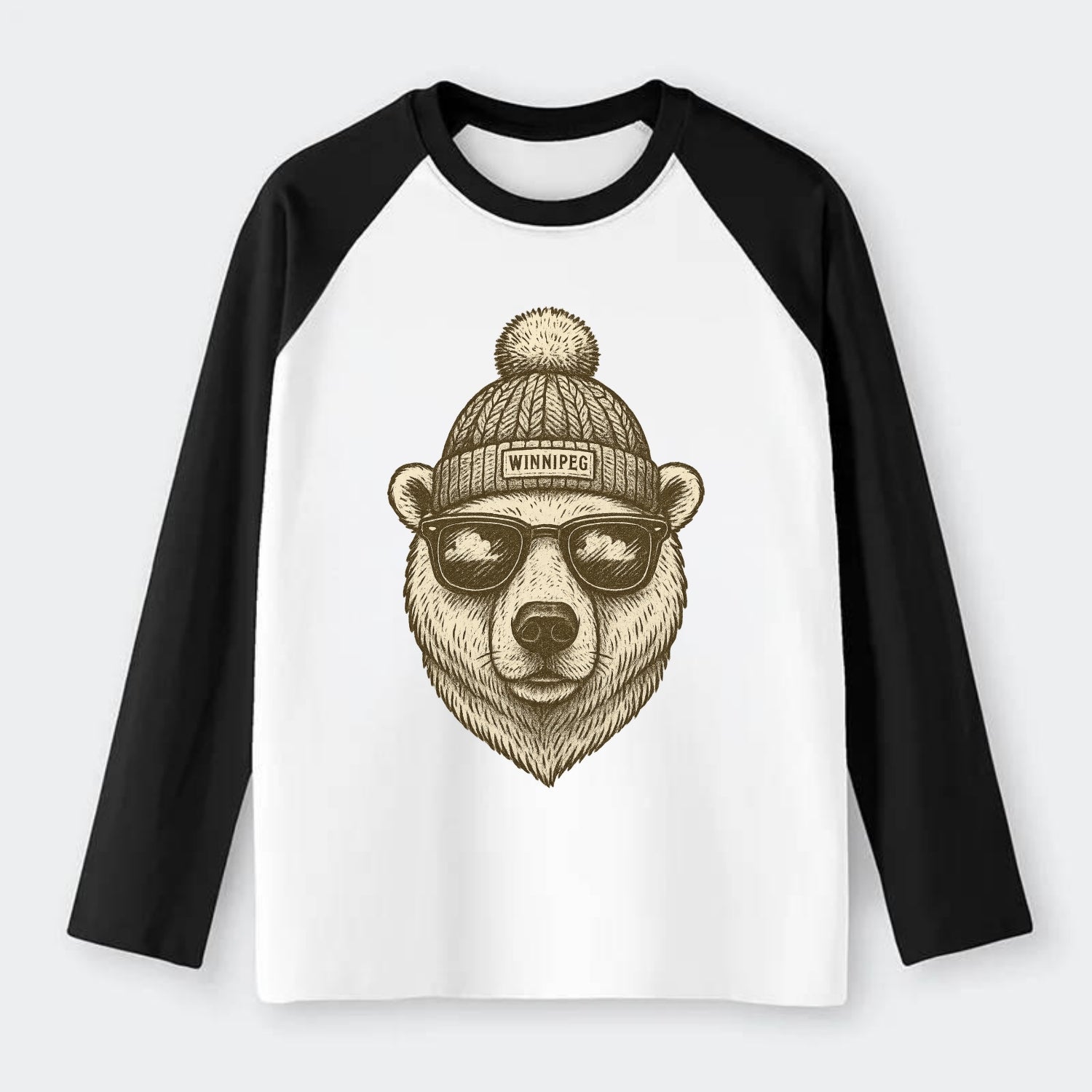 Winnipeg Polar Bear wearing Winnipeg bea - Raglan Long Sleeve T-Shirt - Black