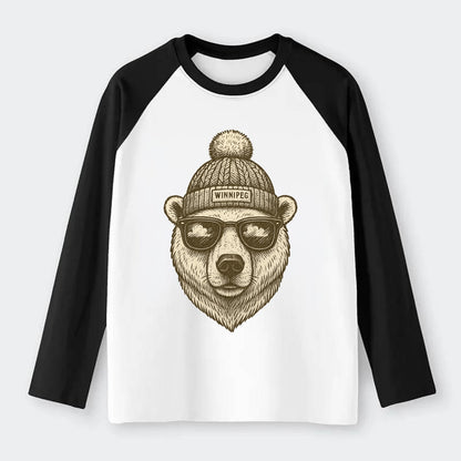 Winnipeg Polar Bear wearing Winnipeg bea - Raglan Long Sleeve T-Shirt - Black