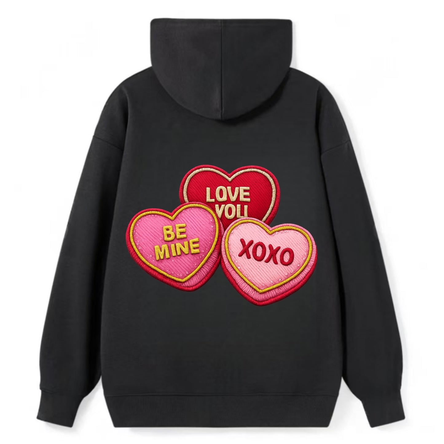 VALENTINES HEARTS - candy hearts in pink and red , love day - Classic Pullover Hoodie - Black