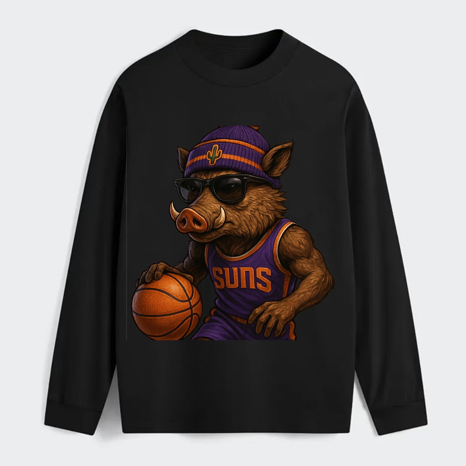 Phoenix Javelina wearing Suns beanie with cactus patch and wayfarer - Classic Long Sleeve Shirt - Black