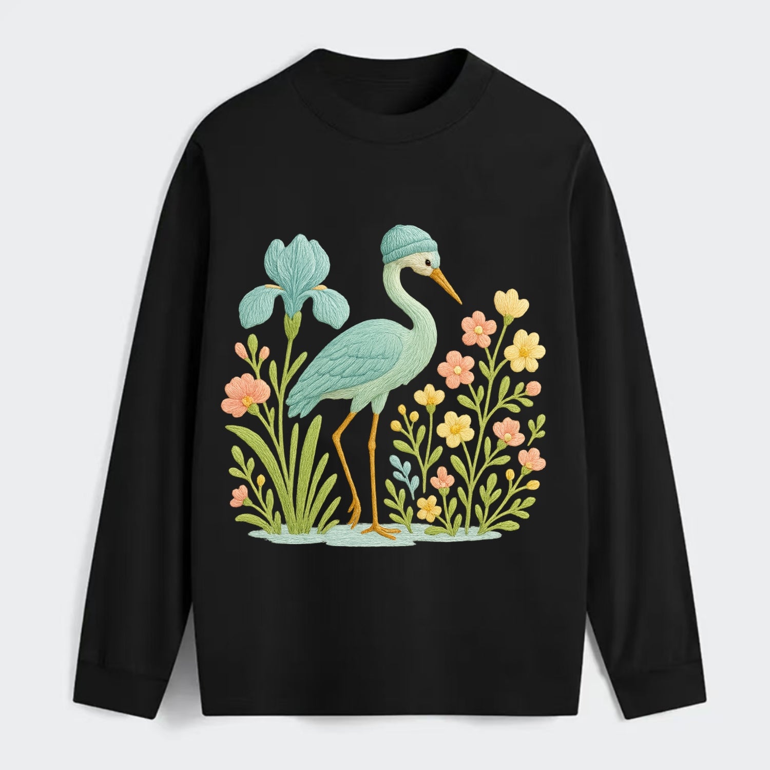 Mint Crane - Classic Long Sleeve Shirt - Black