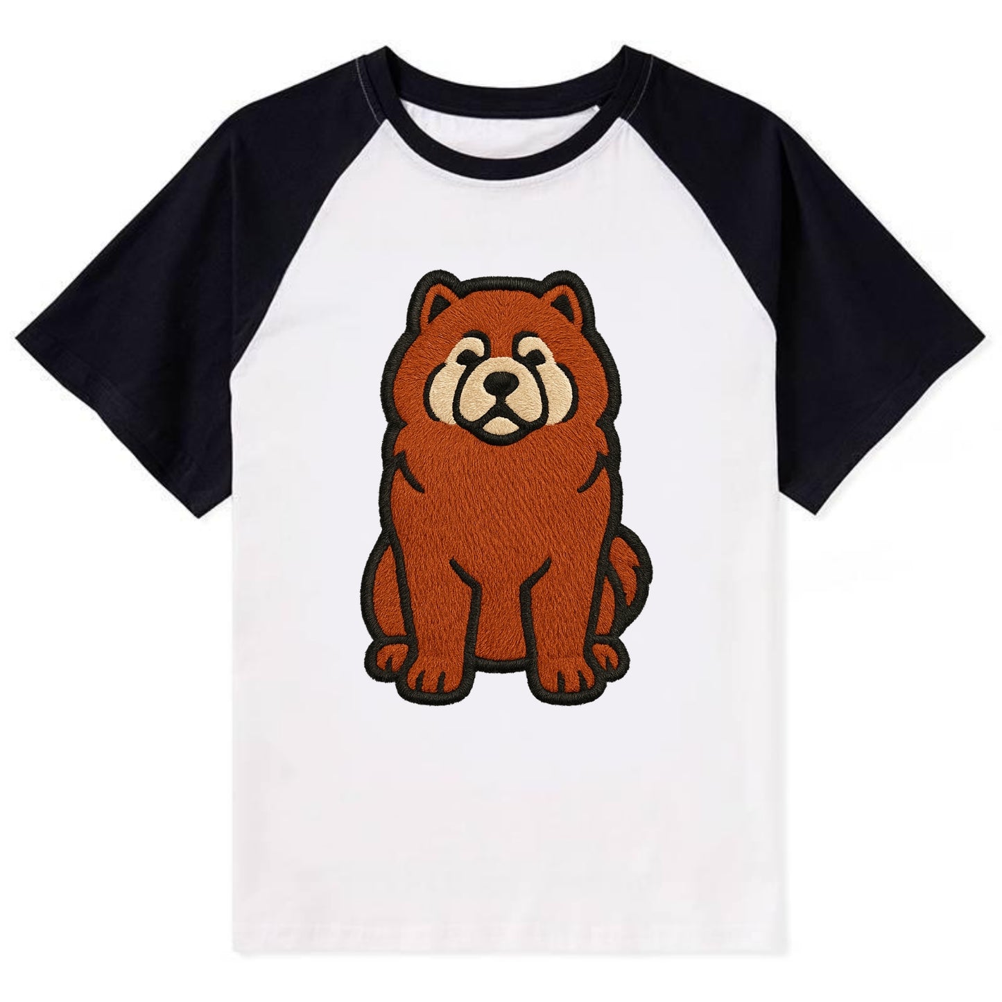 Chow Chow - Red fluffy sitting pose - Co Contrast Raglan T-shirt - Black
