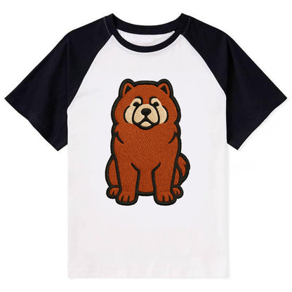 Chow Chow - Red fluffy sitting pose - Co Contrast Raglan T-shirt - Black