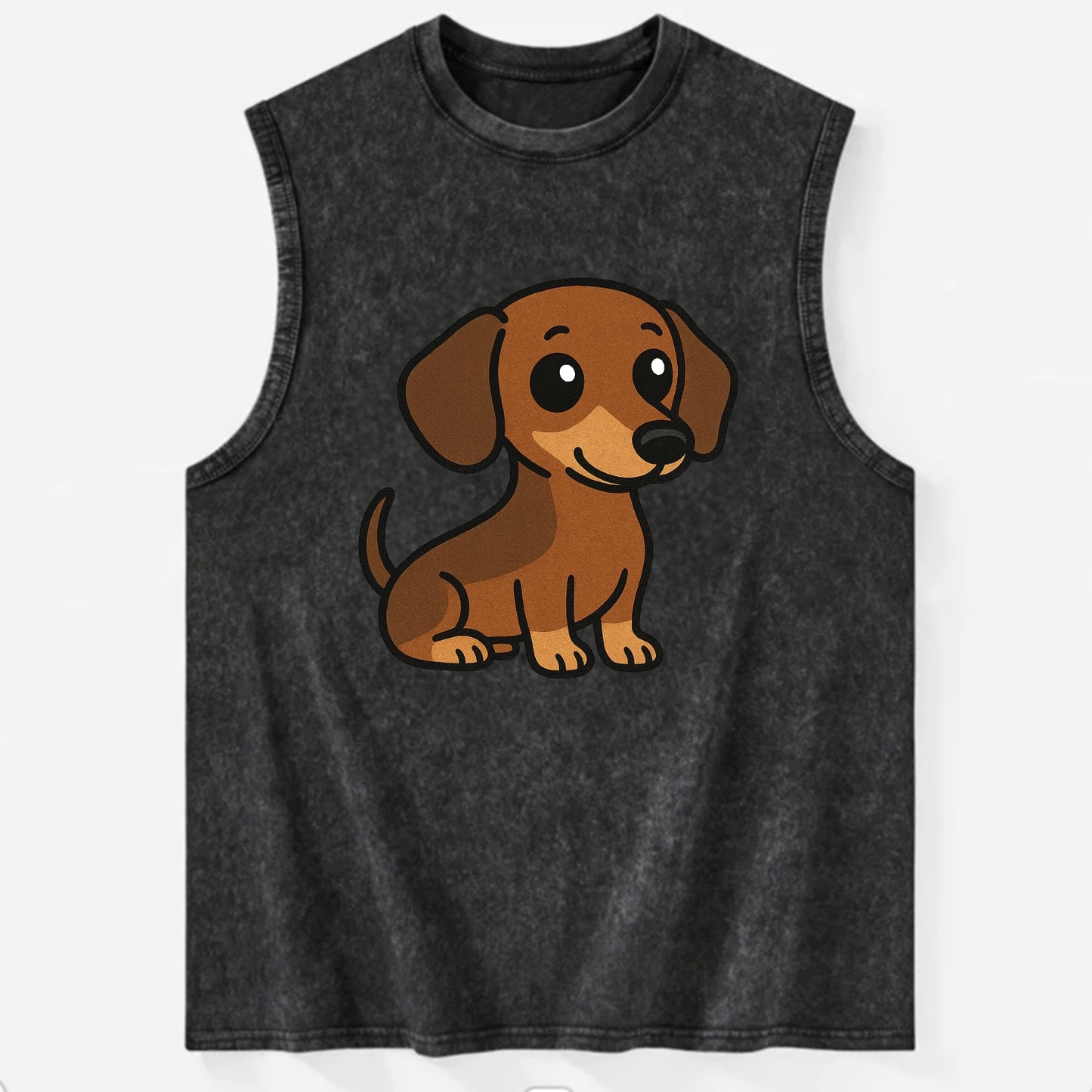 Dachshund - Long body profile view - Vintage Washed Tank - Black