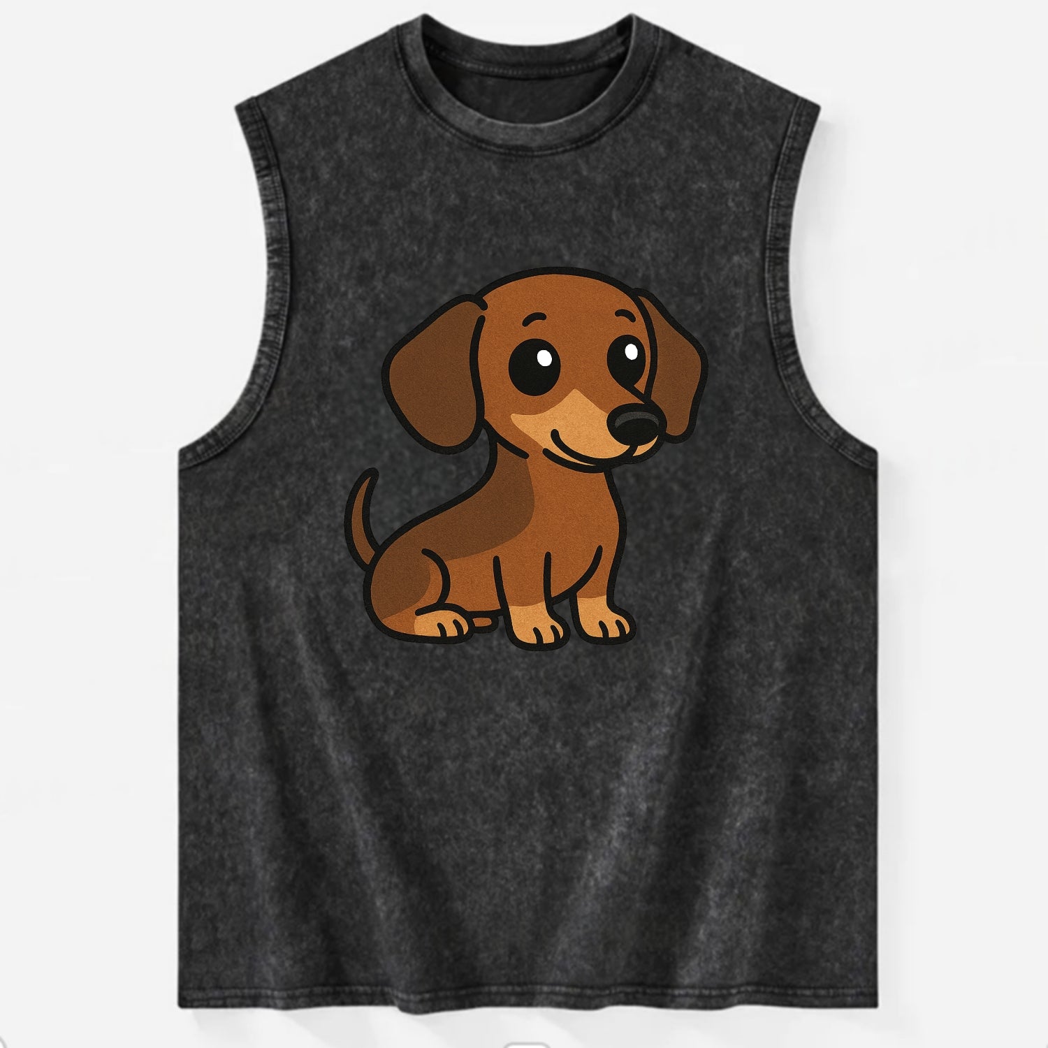 Dachshund - Long body profile view - Vintage Washed Tank - Black