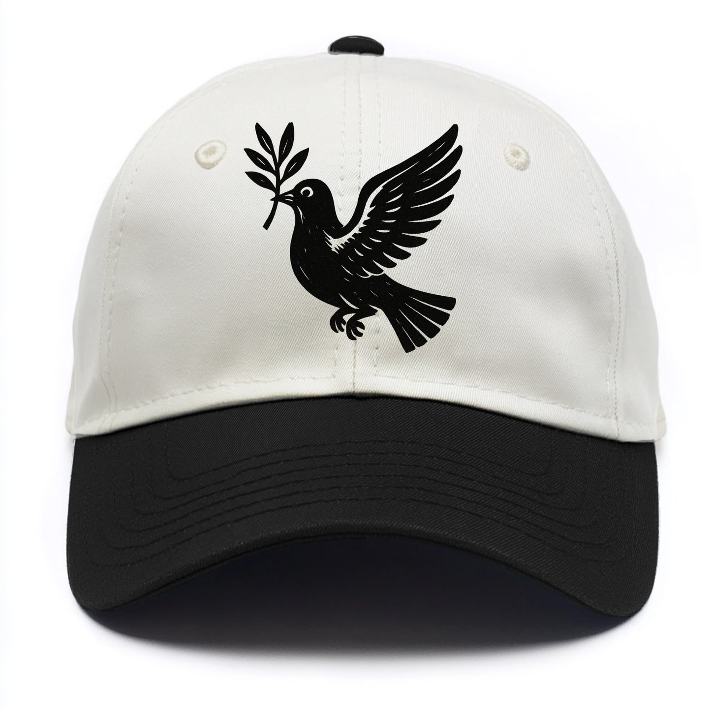 Dove carrying olive branch - peace movement ink painting - Two Tone Cap - Black