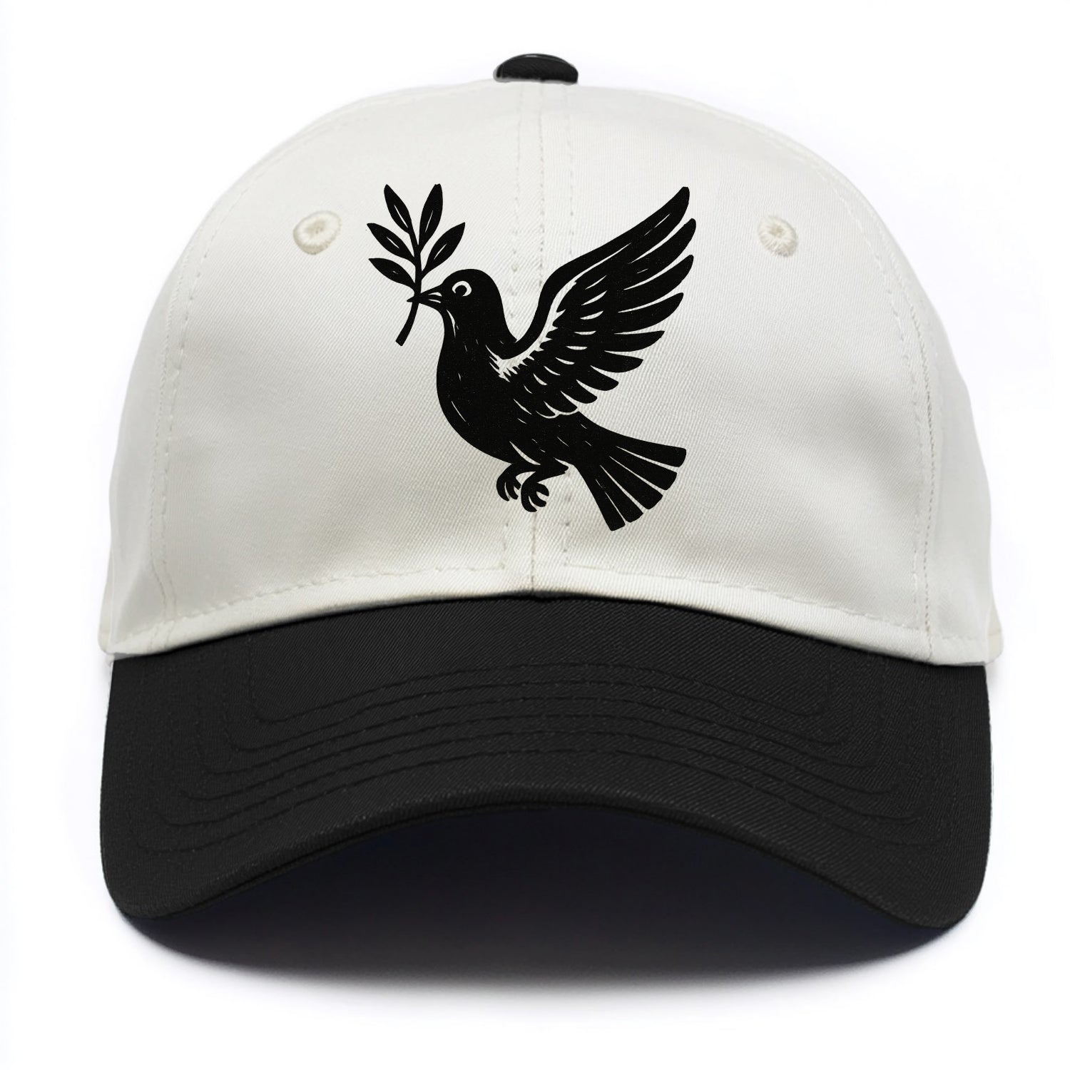 Dove carrying olive branch - peace movement ink painting - Two Tone Cap - Black