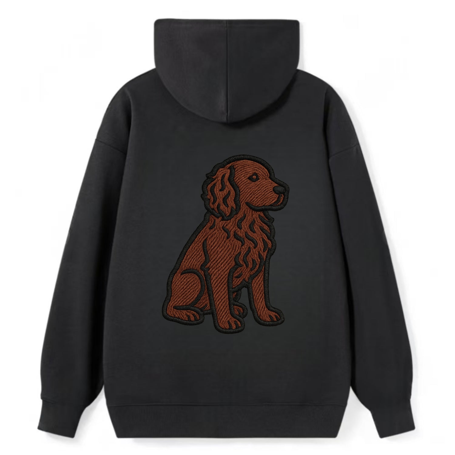 Boykin Spaniel - Rich chocolate brown wavy coat embroidered sitting pose - Classic Pullover Hoodie - Black