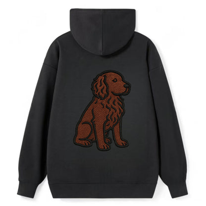 Boykin Spaniel - Rich chocolate brown wavy coat embroidered sitting pose - Classic Pullover Hoodie - Black