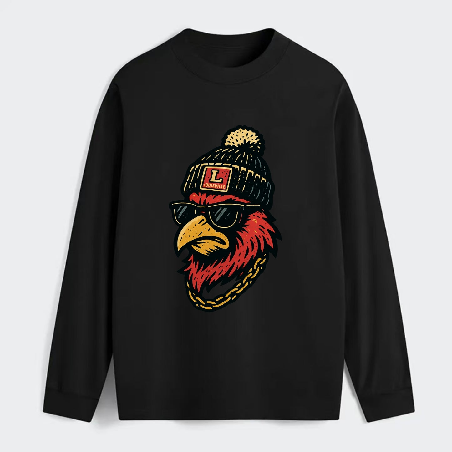 Louisville Cardinal wearing Louisville beanie with L patch - Classic Long Sleeve Shirt - Black