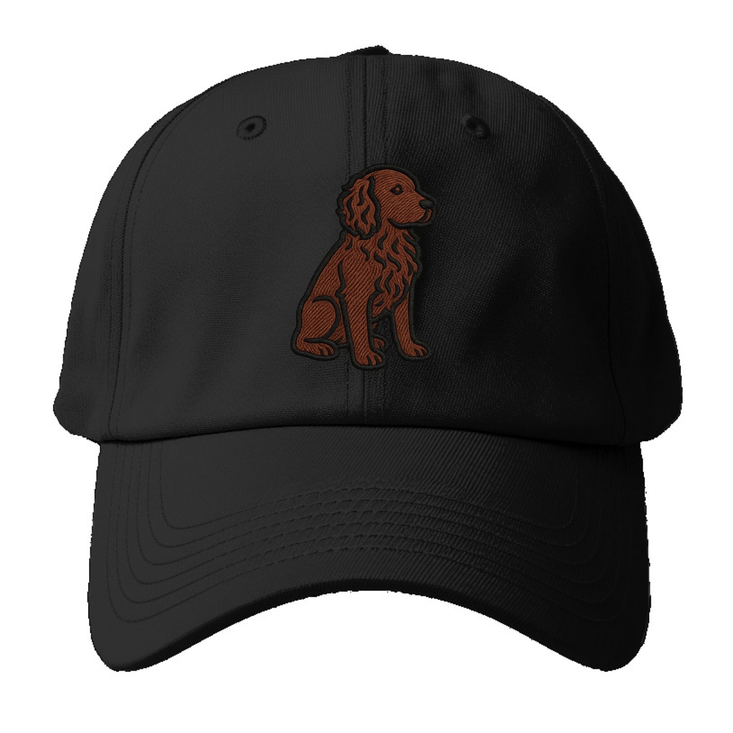 Boykin Spaniel - Rich chocolate brown wavy coat embroidered sitting pose - Baseball Cap - Black