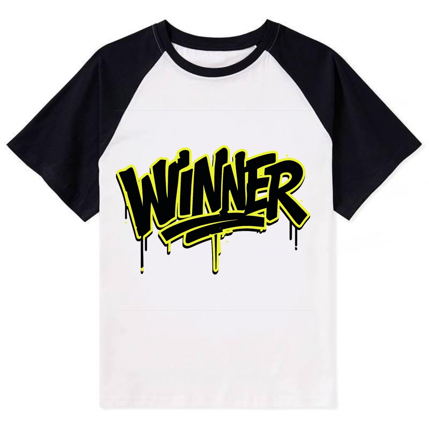 Bold typography design - "WINNER" - victorious mindset, champion - Contrast Raglan T-shirt - Black