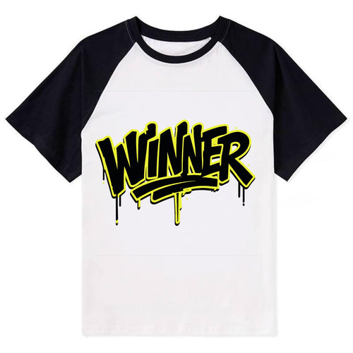 Bold typography design - WINNER - victorious mindset, champion - Contrast Raglan T-shirt